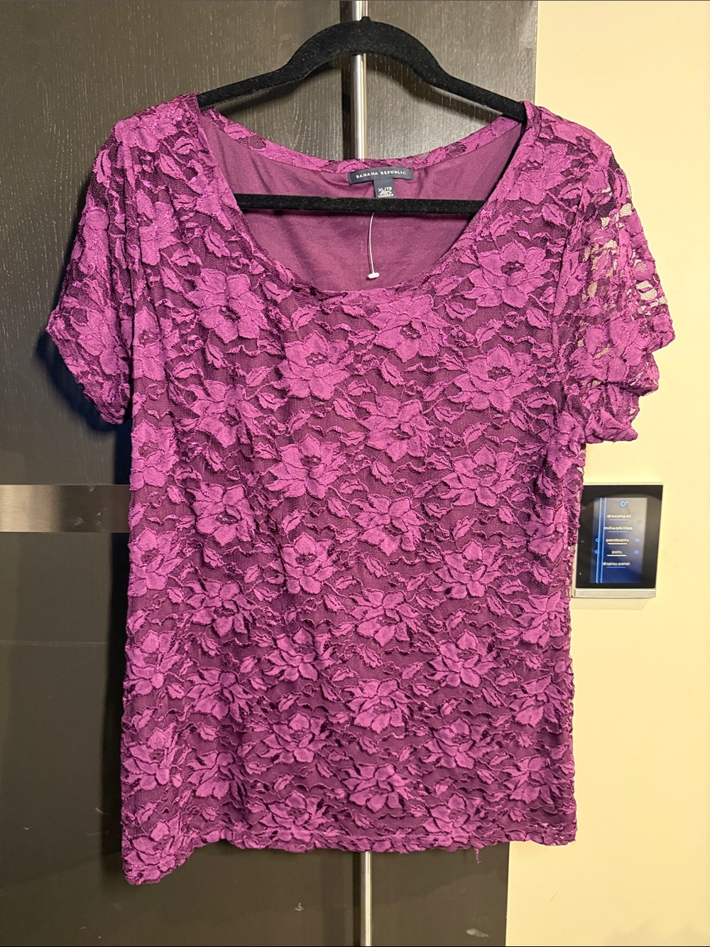 Banana Republic Magenta Floral Lace Short Sleeve Top